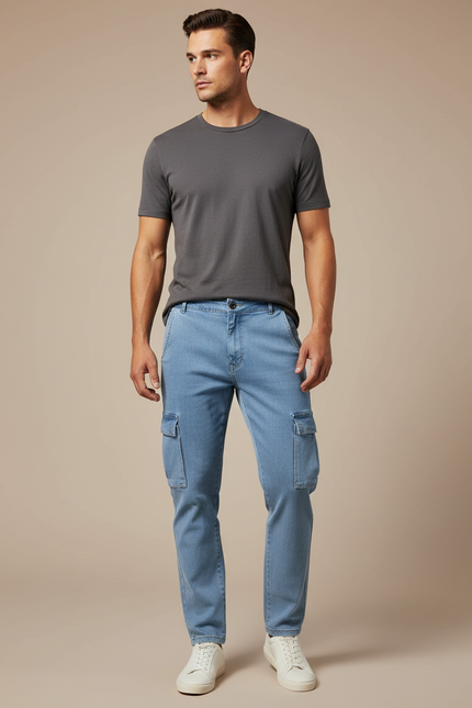 Pantalon Cargo Denim Bleu Slim Homme - Jean