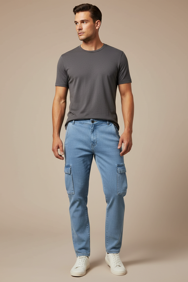 Pantalon Cargo Denim Bleu Slim Homme - Jean