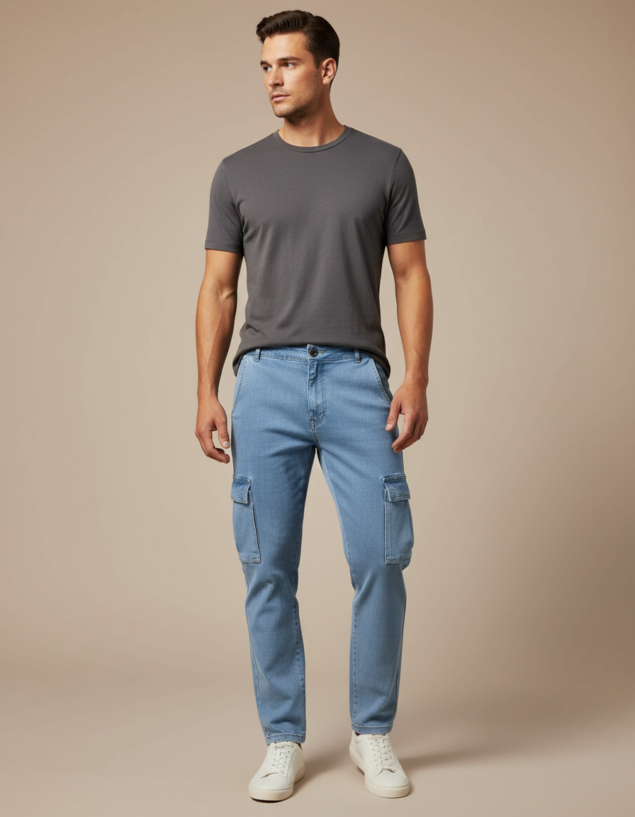 Pantalon Cargo Denim Bleu Slim Homme - Jean