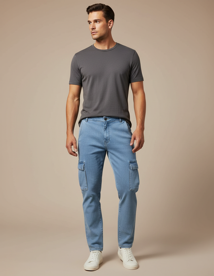 Pantalon Cargo Denim Bleu Slim Homme - Jean