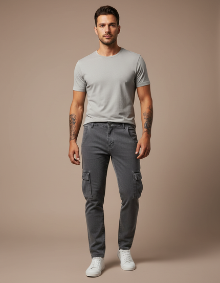 Pantalon Cargo Gris Slim Denim Multipoches Homme - Jean