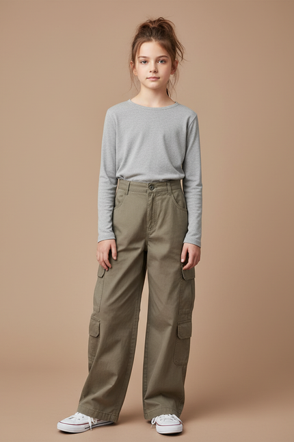 Pantalon Cargo Kaki Ample Décontracté Multipoches - Toile