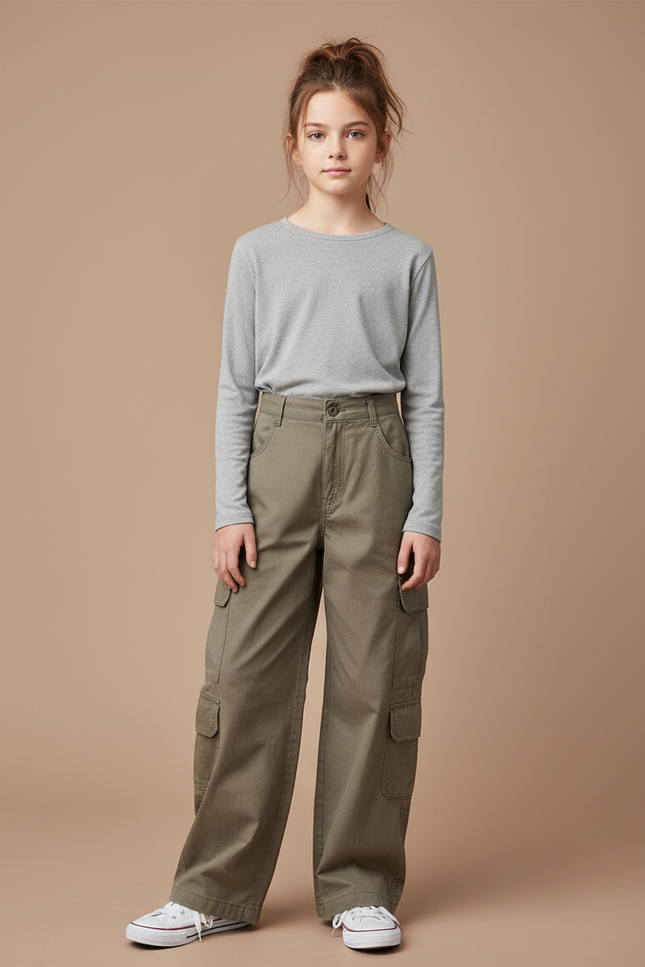 Pantalon Cargo Kaki Ample Décontracté Multipoches - Toile