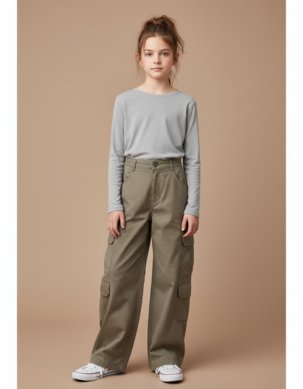 Pantalon Cargo Kaki Ample Décontracté Multipoches - Toile