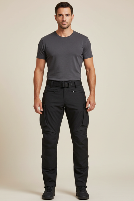 Pantalon Cargo Noir Homme Technique Imperméable Coupe Droite - Polyester