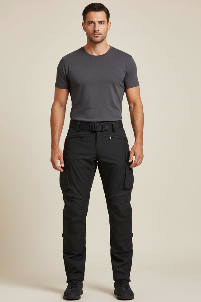 Pantalon Cargo Noir Homme Technique Imperméable Coupe Droite - Polyester