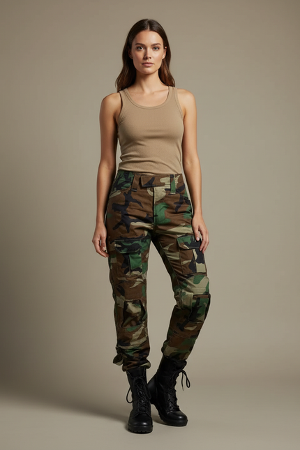Pantalon Cargo Camouflage Militaire Femme Ample - Multicolore Toile