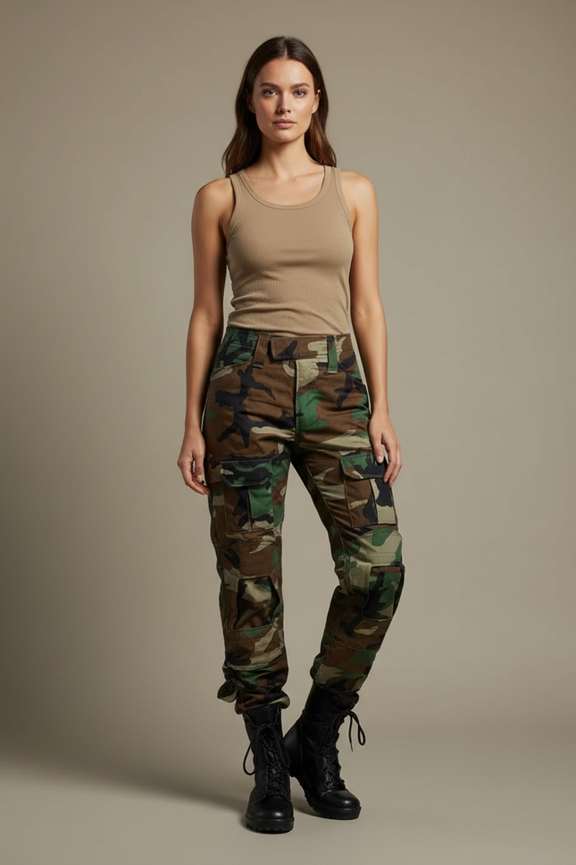 Pantalon Cargo Camouflage Militaire Femme Ample - Multicolore Toile