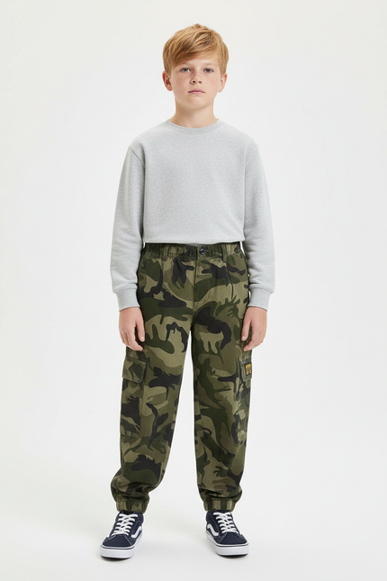 Pantalon Cargo Camouflage Coton Ample Garçon - Kaki