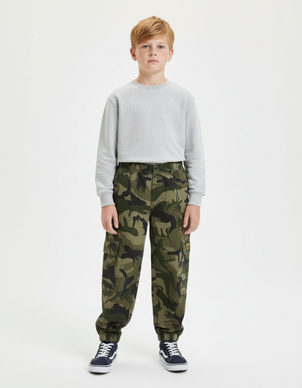 Pantalon Cargo Camouflage Coton Ample Garçon - Kaki