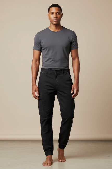 Pantalon Cargo Noir Homme Coton Jogger Décontracté