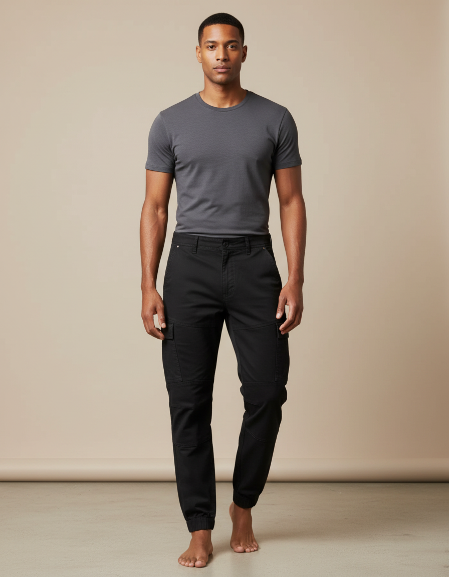Pantalon Cargo Noir Homme Coton Jogger Décontracté