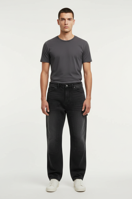 Pantalon Cargo Gris Foncé Ample Multipoches Décontracté - Jean