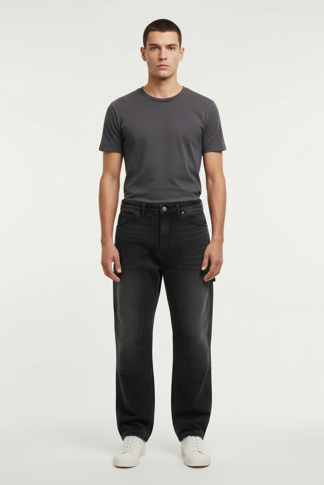 Pantalon Cargo Gris Foncé Ample Multipoches Décontracté - Jean