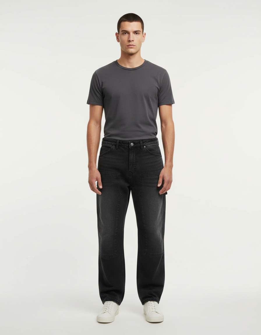 Pantalon Cargo Gris Foncé Ample Multipoches Décontracté - Jean