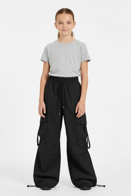 Pantalon Cargo Fille Noir Parachute Ripstop - Polyester