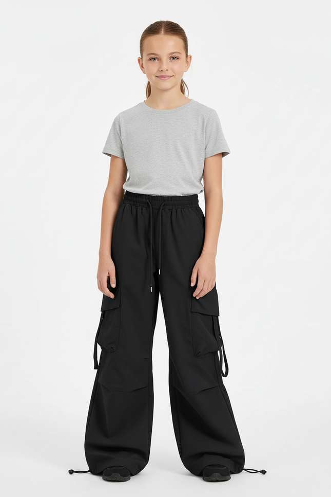 Pantalon Cargo Fille Noir Parachute Ripstop - Polyester