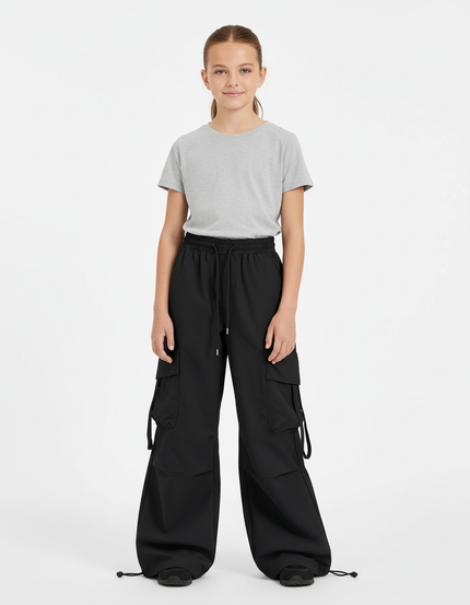 Pantalon Cargo Fille Noir Parachute Ripstop - Polyester