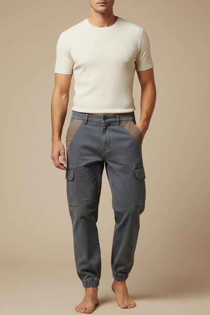 Pantalon Cargo Gris Décontracté Jogger Homme Coton - Jean