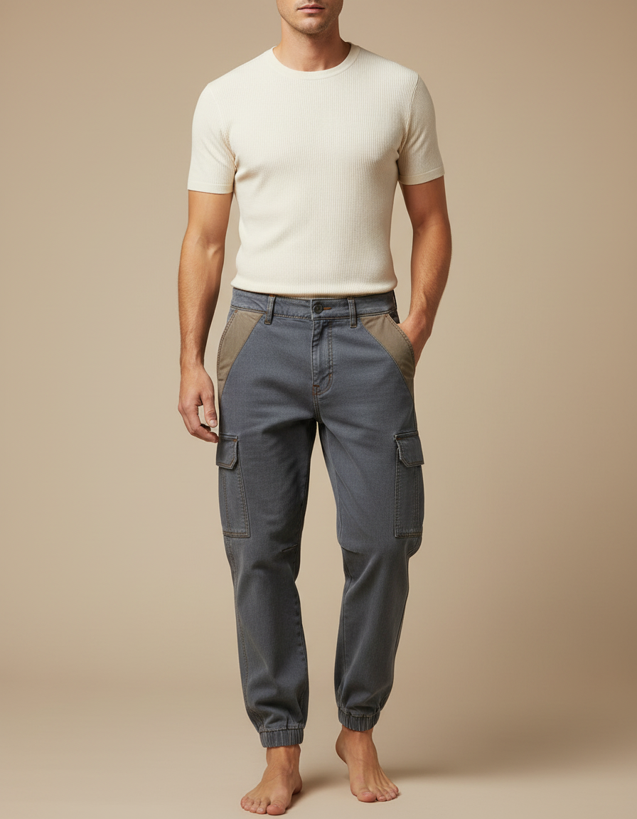 Pantalon Cargo Gris Décontracté Jogger Homme Coton - Jean