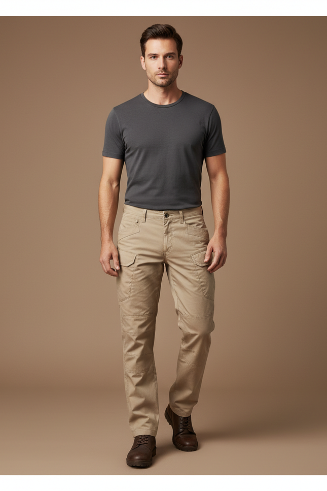 Pantalon Cargo Beige Homme Multipoches Décontracté - Toile