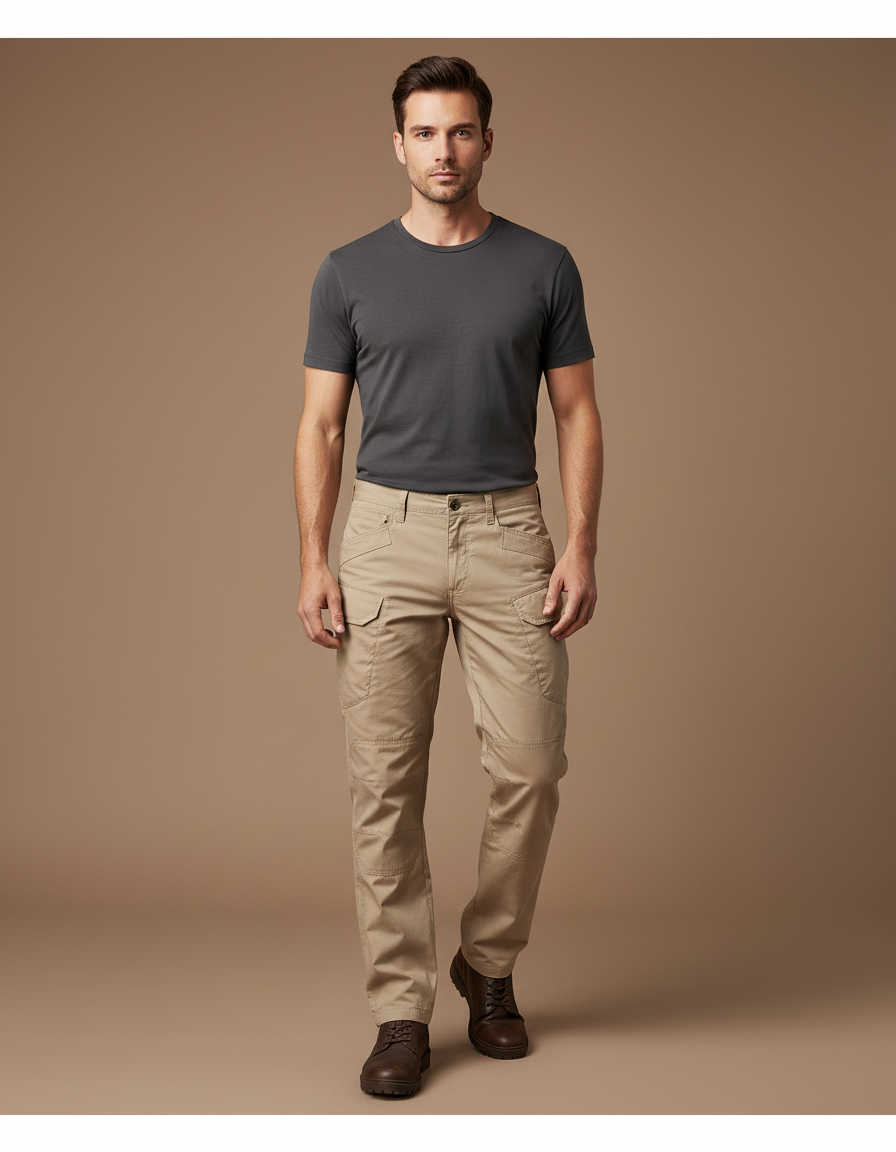 Pantalon Cargo Beige Homme Multipoches Décontracté - Toile