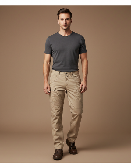 Pantalon Cargo Beige Homme Multipoches Décontracté - Toile
