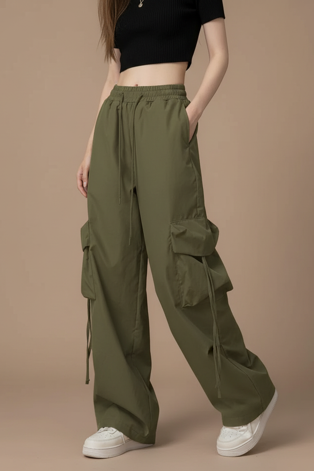Pantalon Cargo Militaire Femme - Kaki Polyester