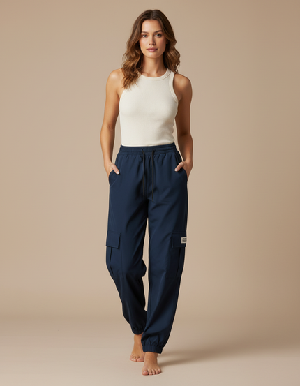 Pantalon Cargo Bleu Marine Ample Décontracté Multipoches - Polyester