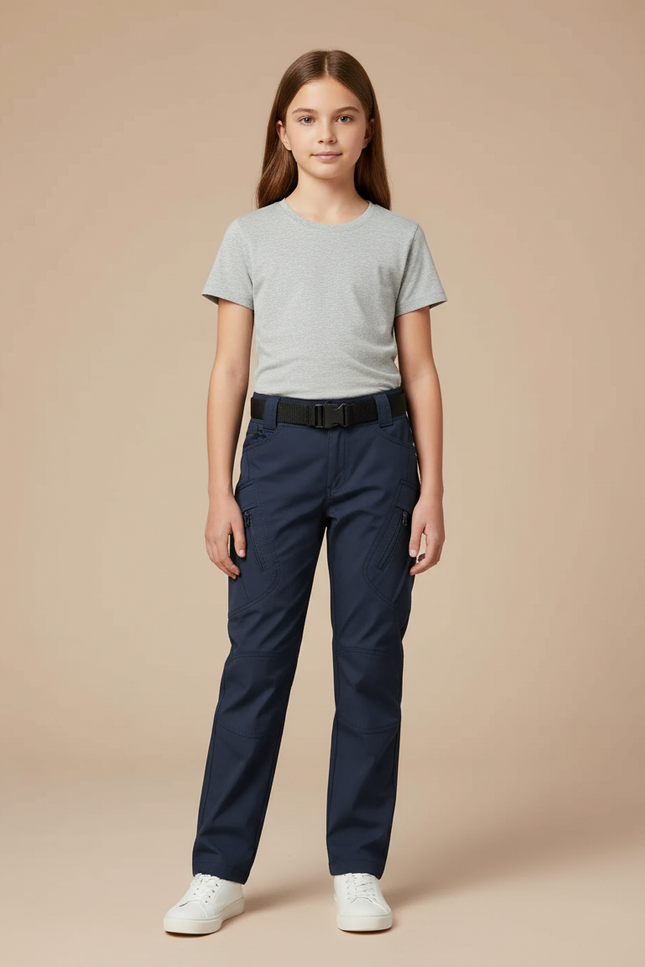 Pantalon Cargo Bleu Marine Fille Slim Multipoches - Gabardine
