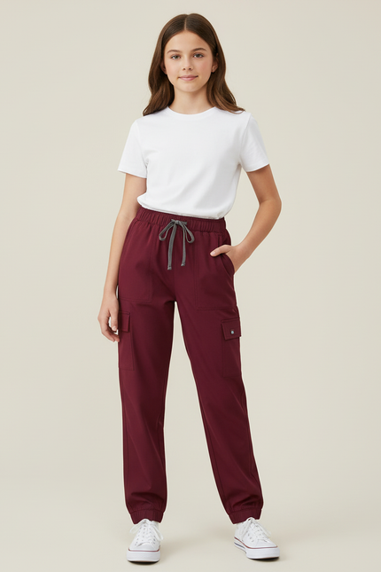 Pantalon Cargo Bordeaux Cordon Élastique Poches Latérales - Polyester