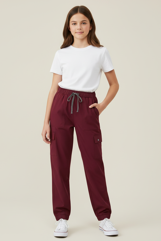 Pantalon Cargo Bordeaux Cordon Élastique Poches Latérales - Polyester