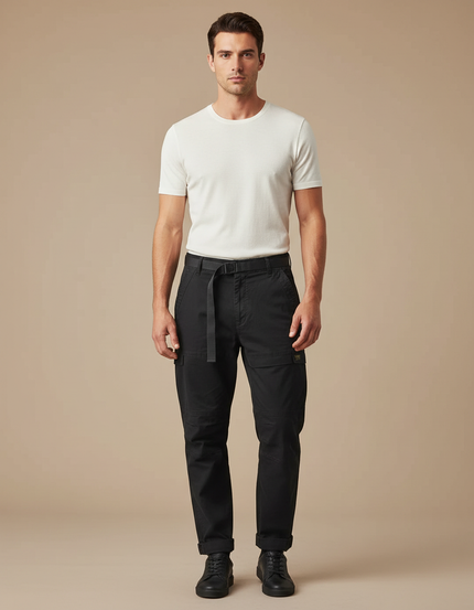 Pantalon Cargo Noir Coton Ceinture Décontracté Homme