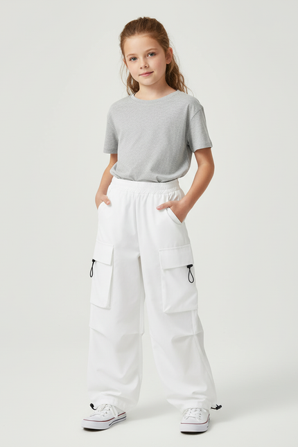 Pantalon Cargo Fille Blanc Parachute - Polyester