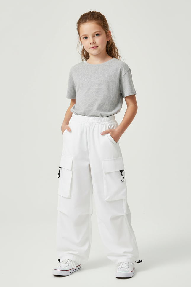 Pantalon Cargo Fille Blanc Parachute - Polyester