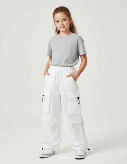 Pantalon Cargo Fille Blanc Parachute - Polyester