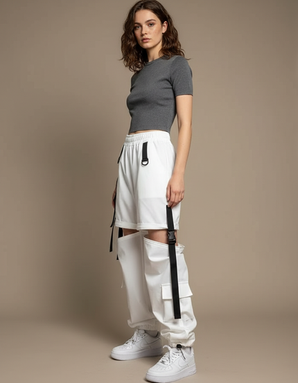 Pantalon Cargo Blanc Ample Amovible Femme - Gabardine