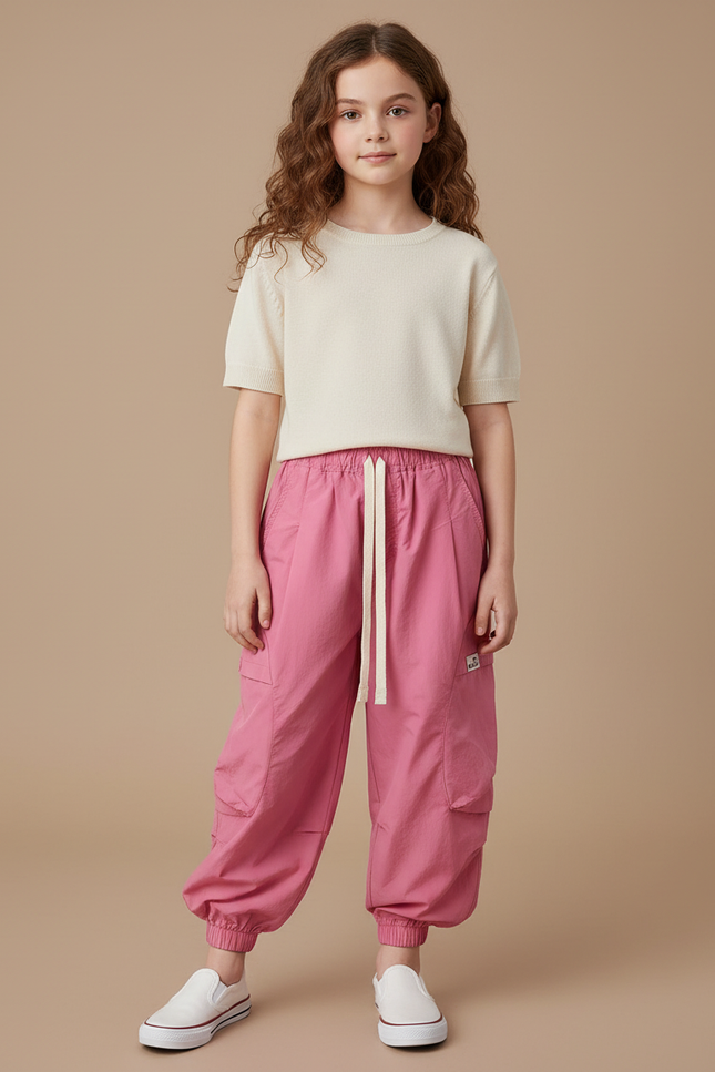 Pantalon Cargo Rose Ample Multipoches Enfant Fille - Polyester