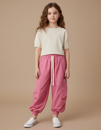 Pantalon Cargo Rose Ample Multipoches Enfant Fille - Polyester