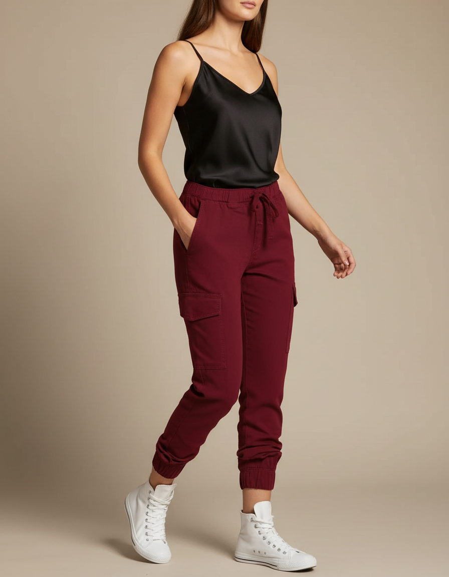 Pantalon Cargo Coton Stretch - Bordeaux