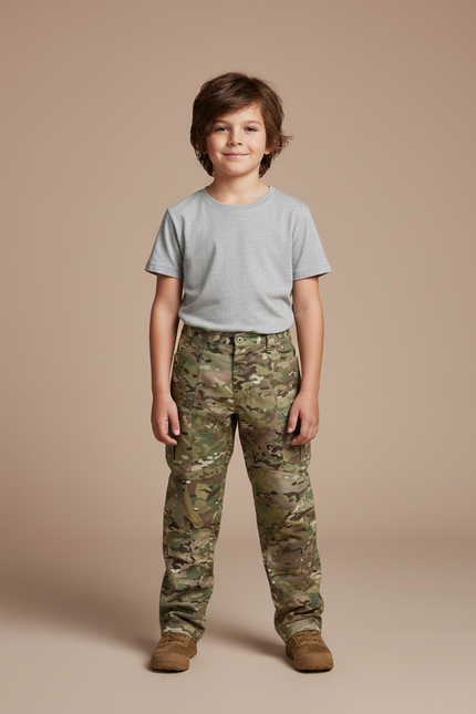 Pantalon Cargo Camouflage Militaire Enfant Tactique Résistant - Multicolore Toile
