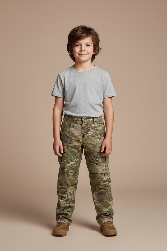 Pantalon Cargo Camouflage Militaire Enfant Tactique Résistant - Multicolore Toile