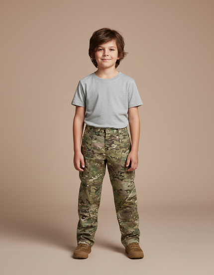 Pantalon Cargo Camouflage Militaire Enfant Tactique Résistant - Multicolore Toile