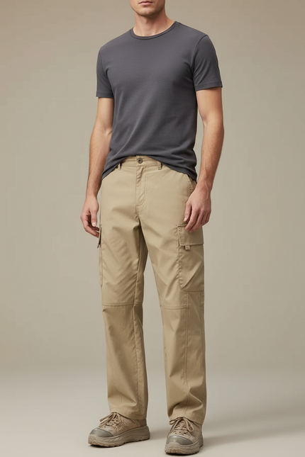 Pantalon Cargo Beige Décontracté Multipoches Ample Coton