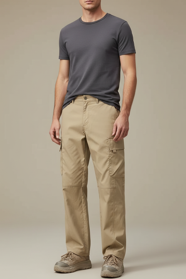 Pantalon Cargo Beige Décontracté Multipoches Ample Coton