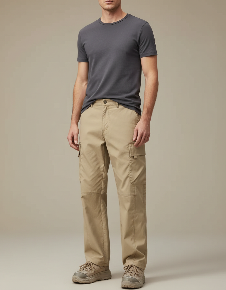 Pantalon Cargo Beige Décontracté Multipoches Ample Coton