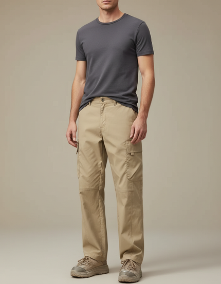 Pantalon Cargo Beige Décontracté Multipoches Ample Coton