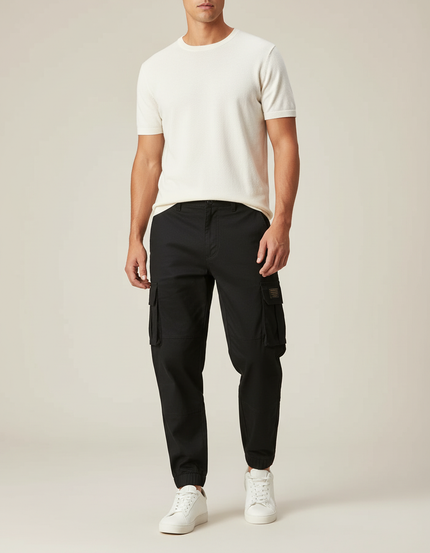 Pantalon Cargo Noir Coton Multipoches Homme Sportif - Toile