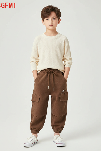 Pantalon Cargo Marron Ample Molleton Enfant Décontracté