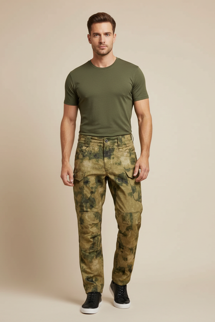 Pantalon Cargo Camouflage Militaire Homme Décontracté Multipoches - Kaki Polyester